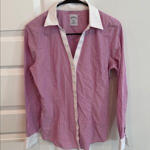 Brooks Brothers Pink Pinstripe Button-Up Shirt with White Collar size 4